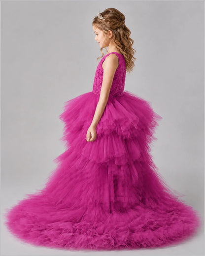 Hot pink A-line Girls Pageant Dresses Back