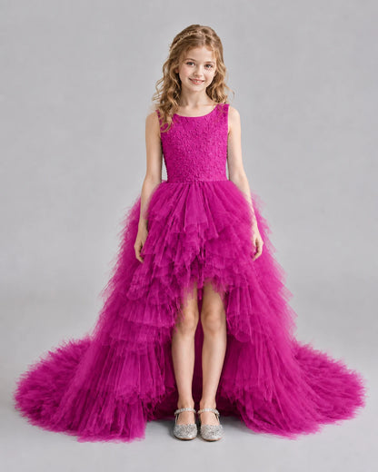 Hot pink A-line Girls Pageant Dresses Front