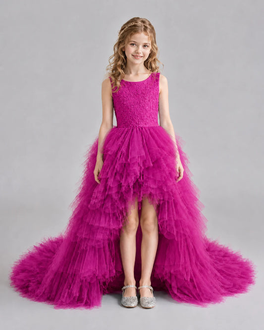 Hot pink A-line Girls Pageant Dresses Front