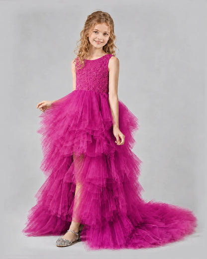 Hot pink A-line Girls Pageant Dresses Side