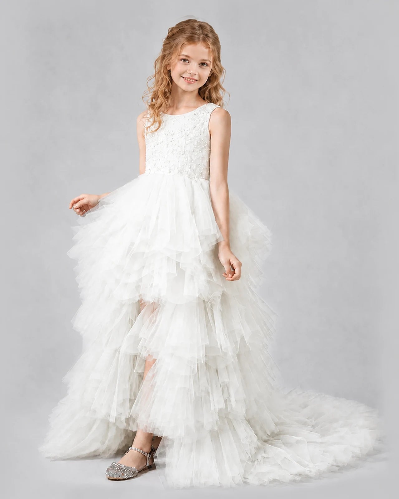 Ivory A-line Girls Pageant Dresses Side