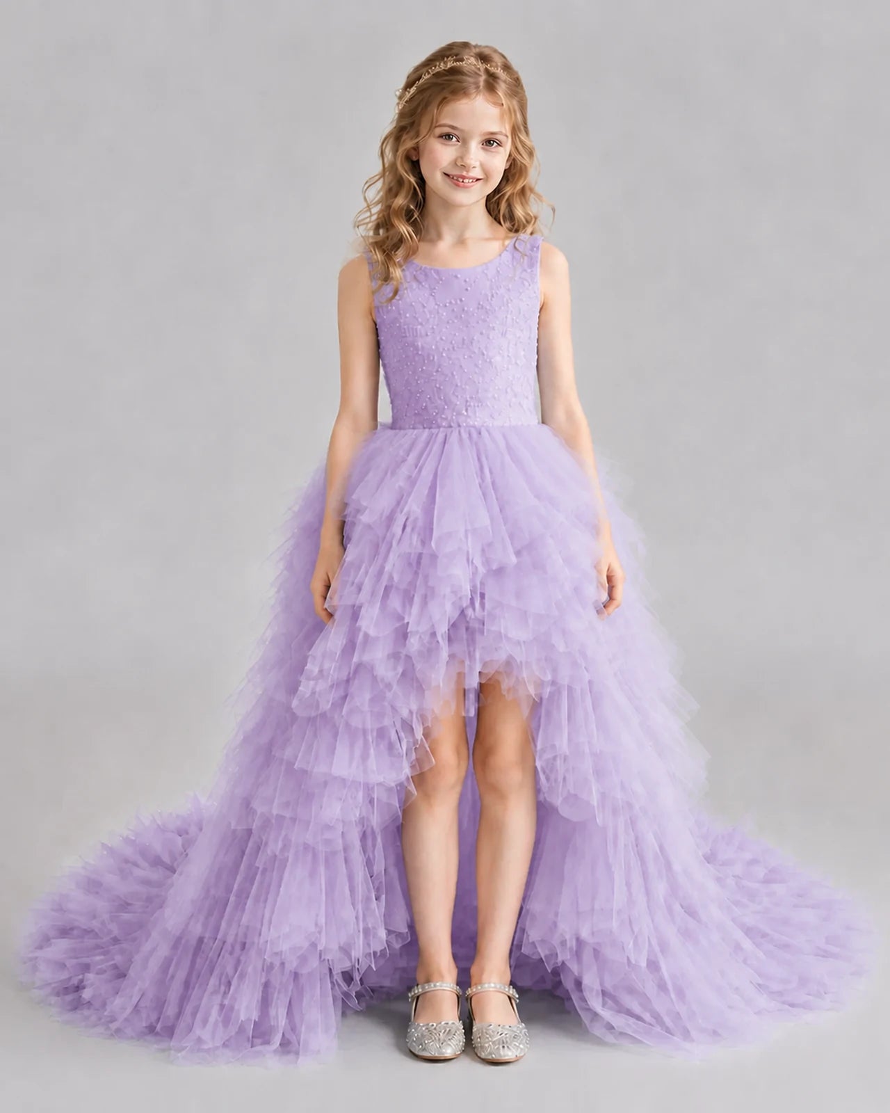 Lilac A-line Girls Pageant Dresses Front