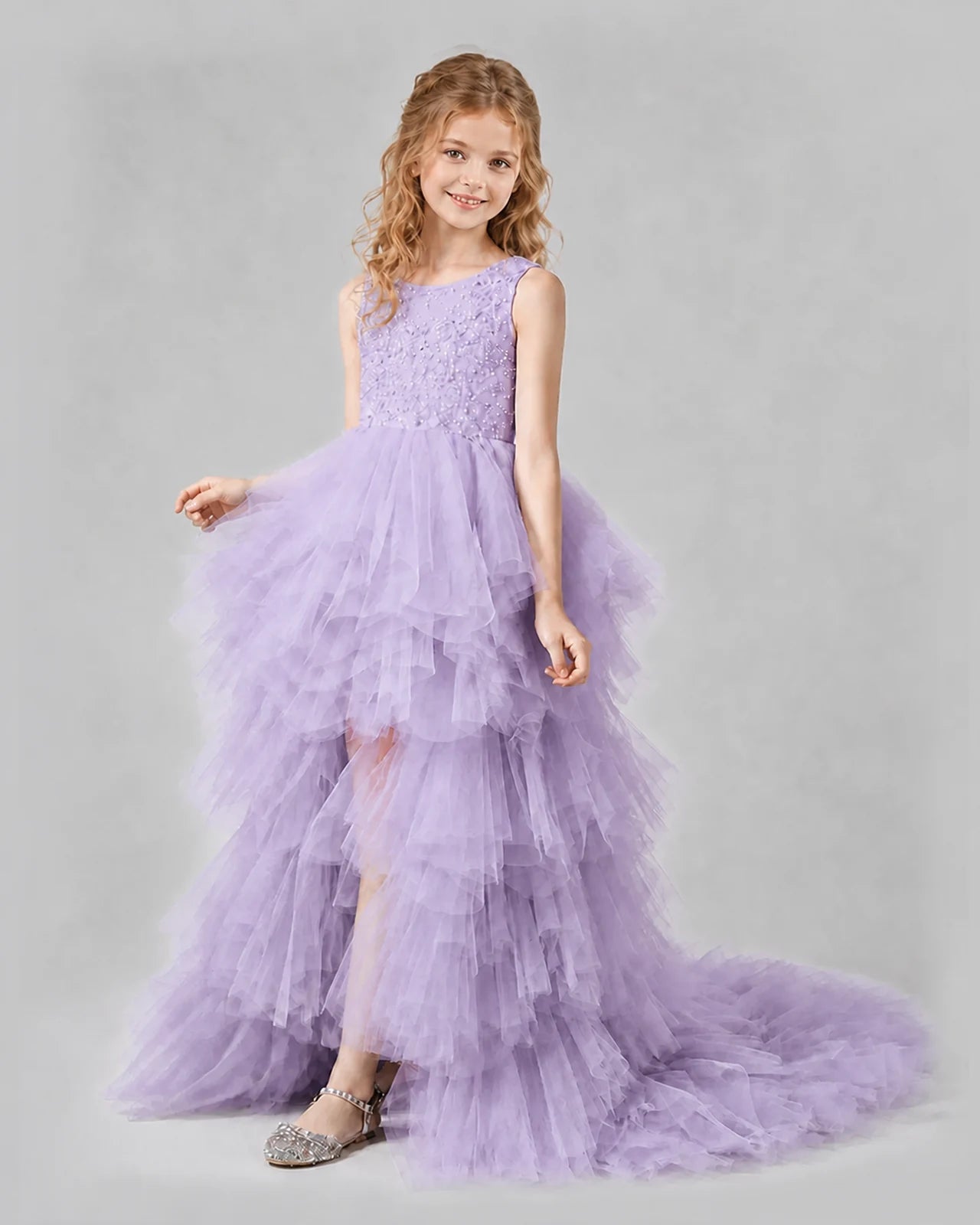 Lilac A-line Girls Pageant Dresses Side