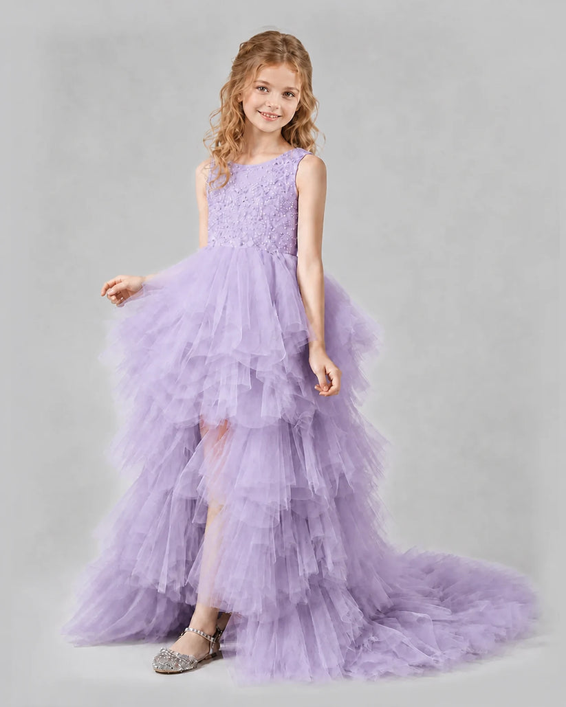 Lilac A-line Girls Pageant Dresses Side