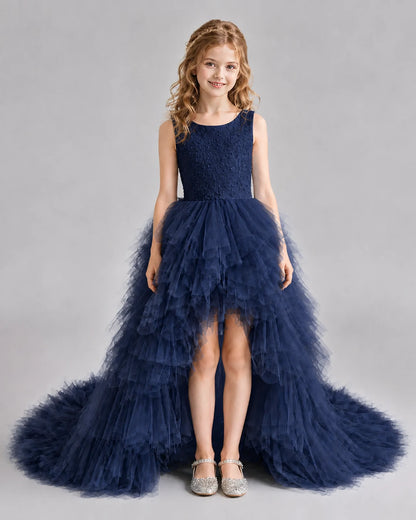 Navy blue A-line Girls Pageant Dresses Front