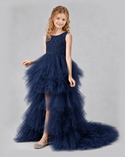 Navy blue A-line Girls Pageant Dresses Side