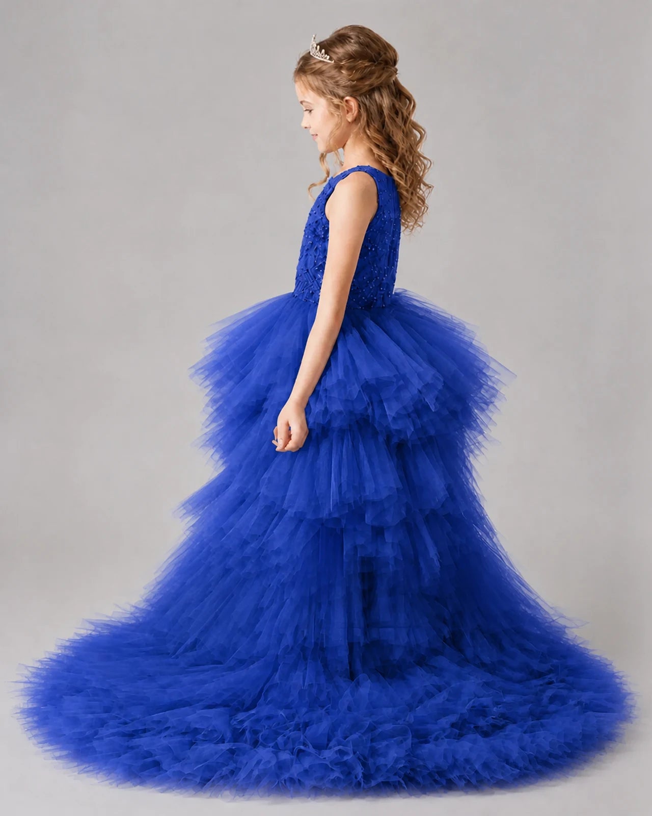 Royal Blue A-line Girls Pageant Dresses Back
