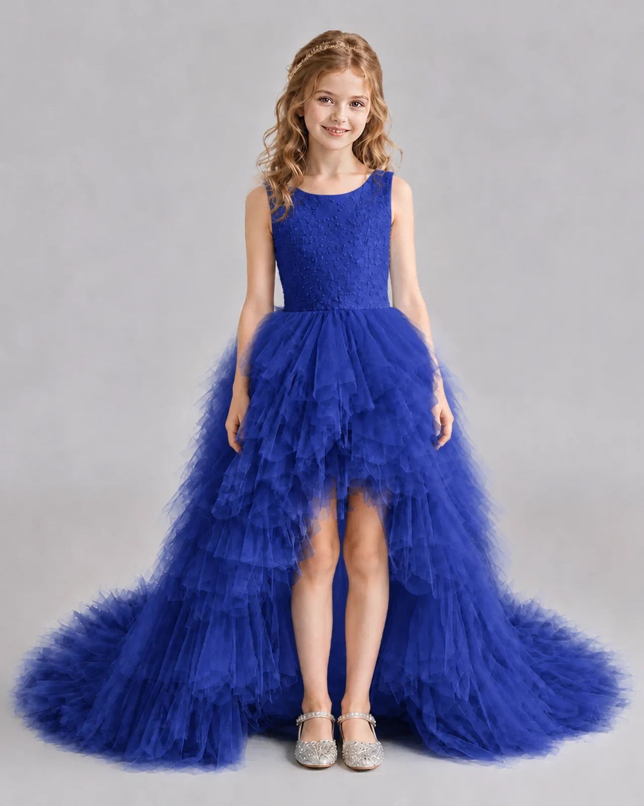 Royal Blue A-line Girls Pageant Dresses Front