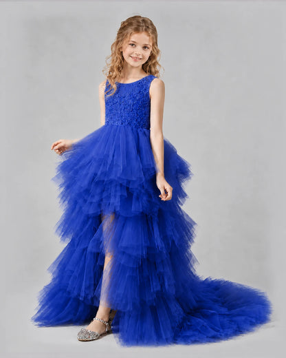 Royal Blue A-line Girls Pageant Dresses Side