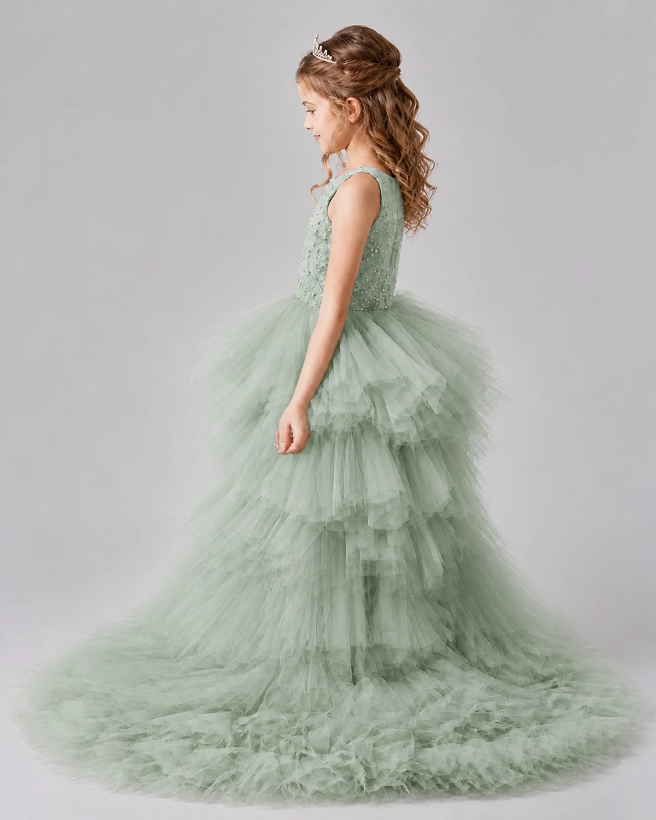 Sage Green A-line Girls Pageant Dresses Back