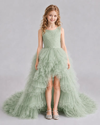 Sage Green A-line Girls Pageant Dresses Front