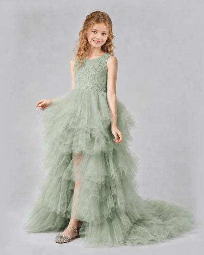 Sage Green A-line Girls Pageant Dresses Side