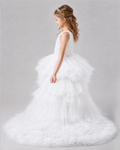 White A-line Girls Pageant Dresses Back