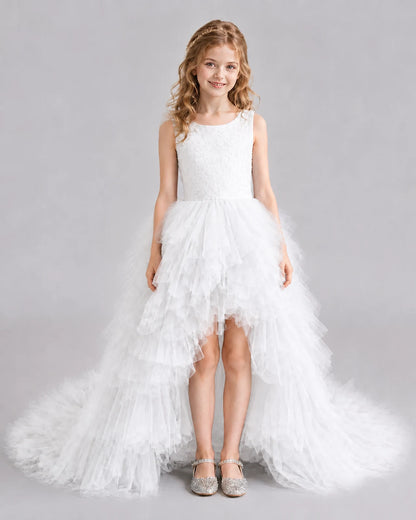 White A-line Girls Pageant Dresses Front