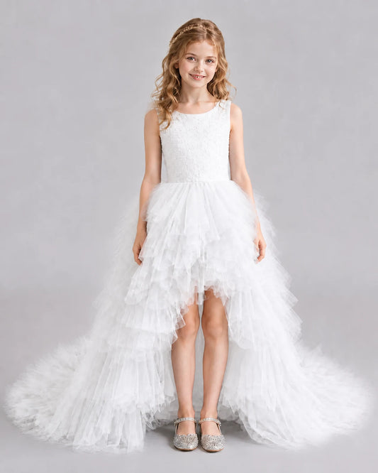 White A-line Girls Pageant Dresses Front