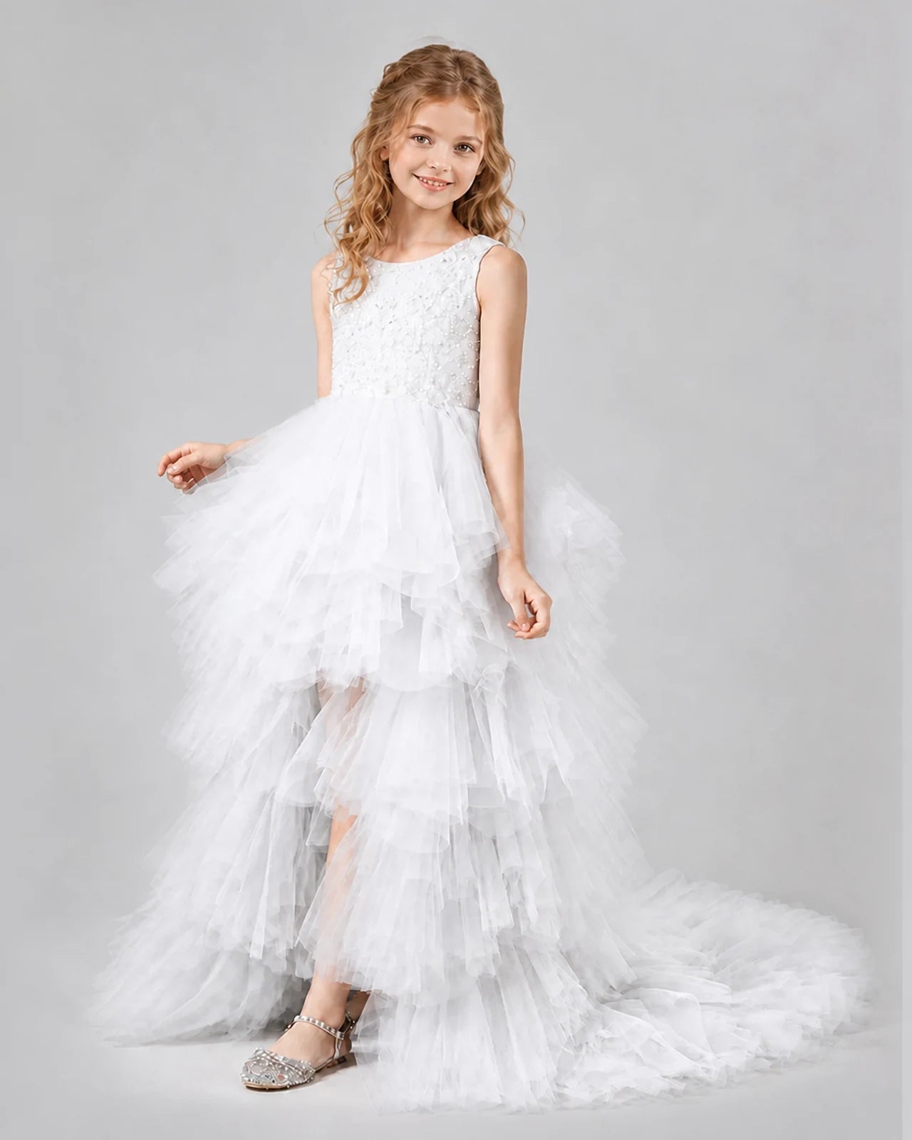 White A-line Girls Pageant Dresses Side