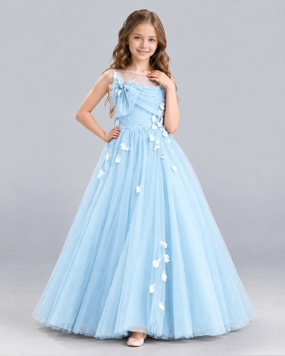 Baby Blue Ball Gown Girls Formal Dress Front