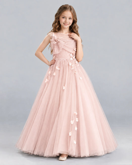 Blush Pink Ball Gown Girls Formal Dress Front