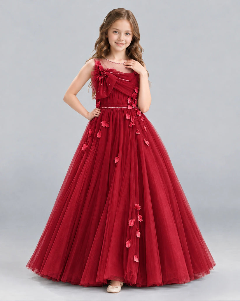 Burgundy Ball Gown Girls Formal Dress Front