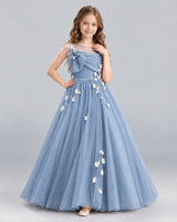 Dusty Blue Ball Gown Girls Formal Dress Front