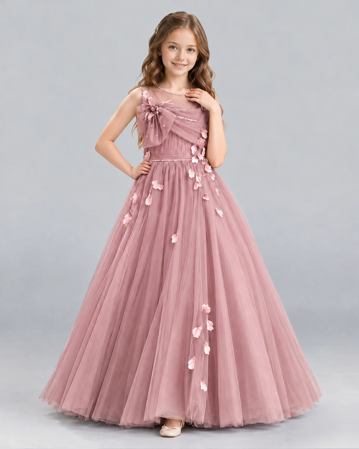 Dusty Rose Ball Gown Girls Formal Dress Front