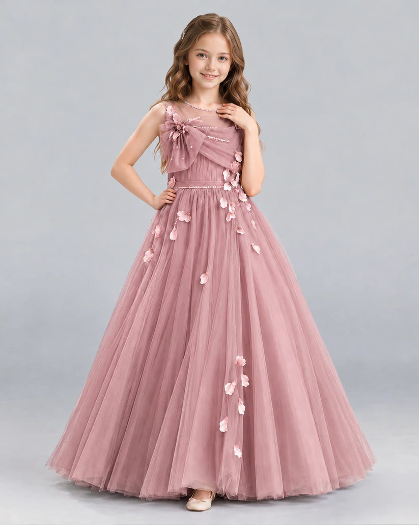 Dusty Rose Ball Gown Girls Formal Dress Front