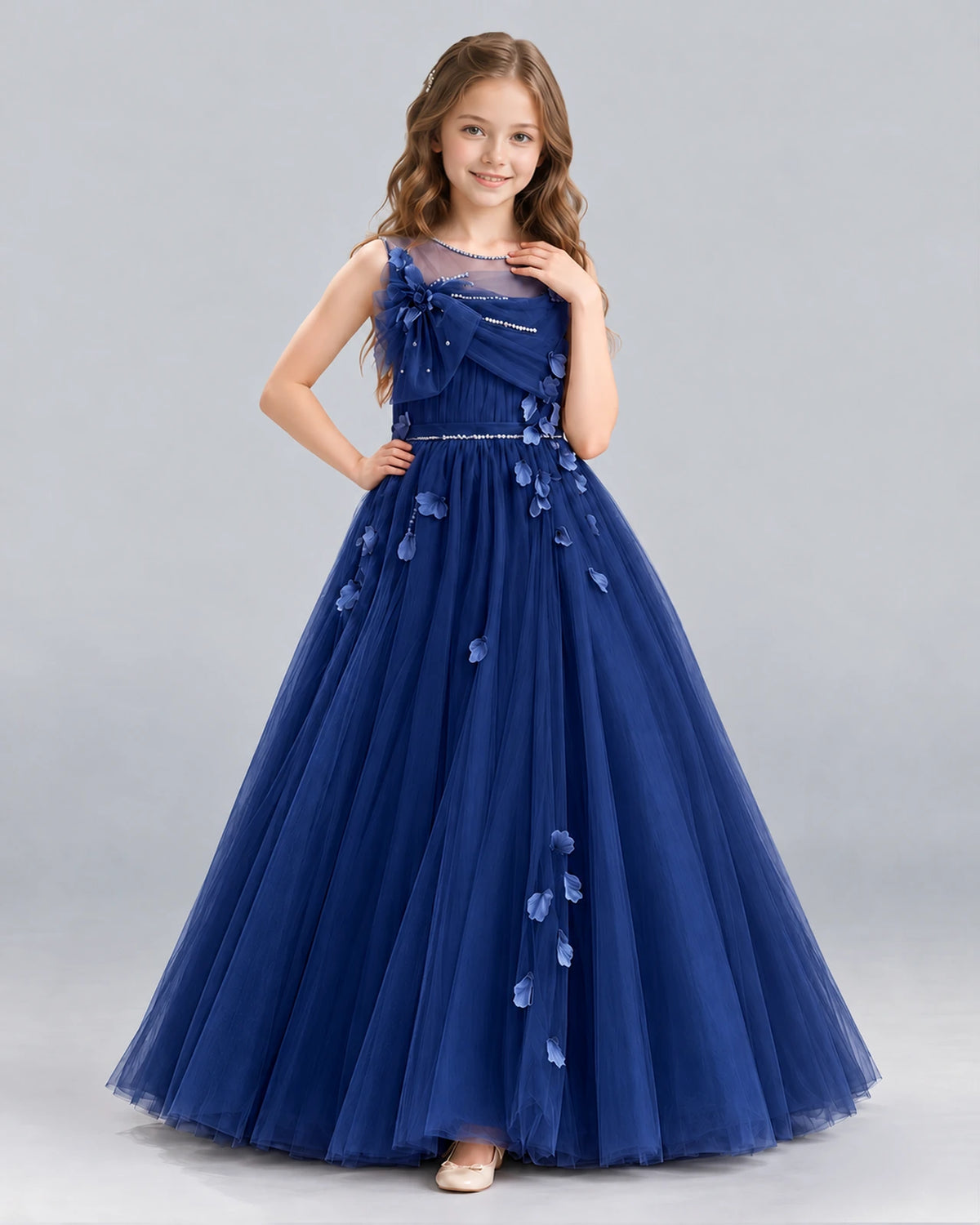 Navy Blue Ball Gown Girls Formal Dress Front