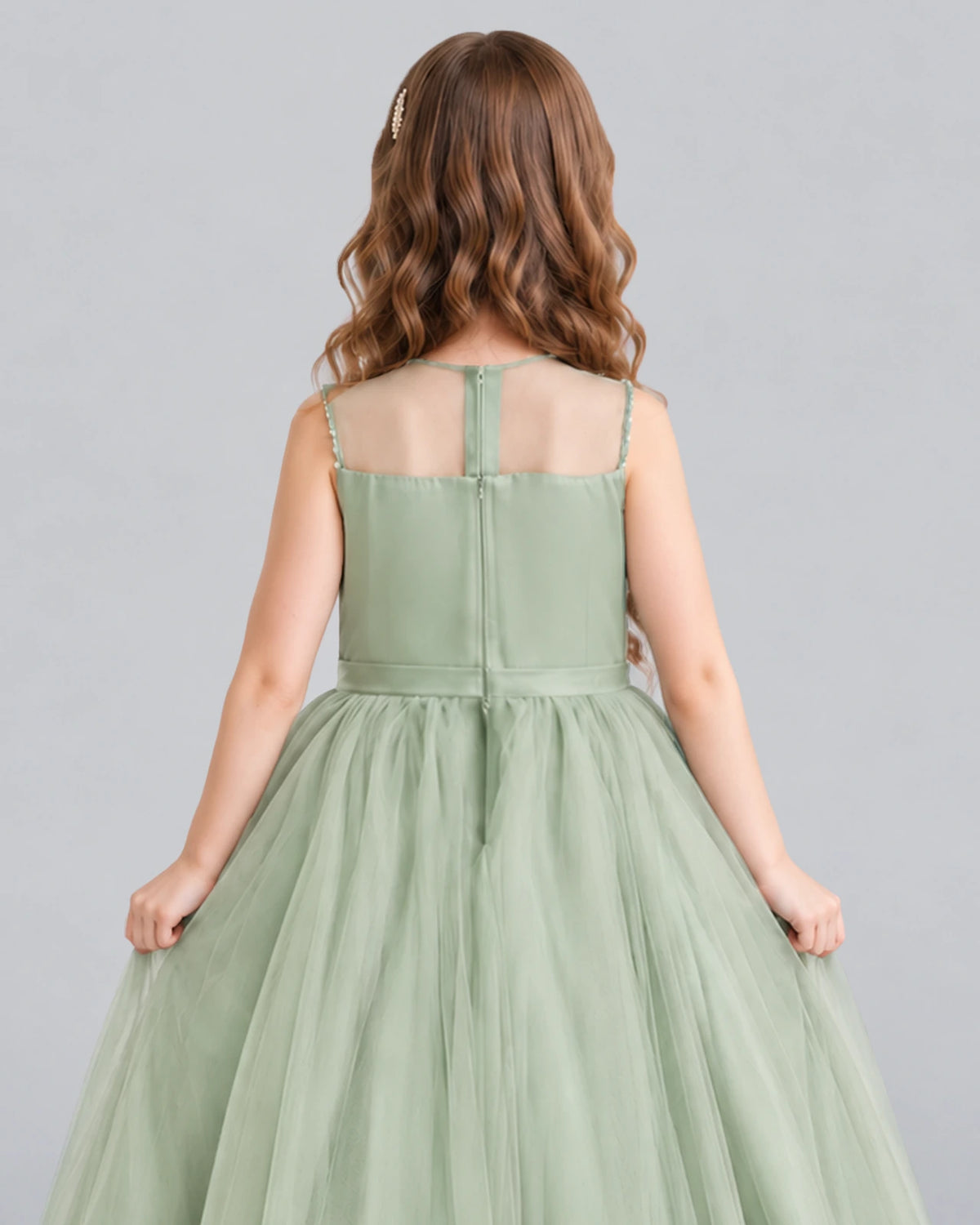 Sage Green Ball Gown Girls Formal Dress Back_Detail [Shared]