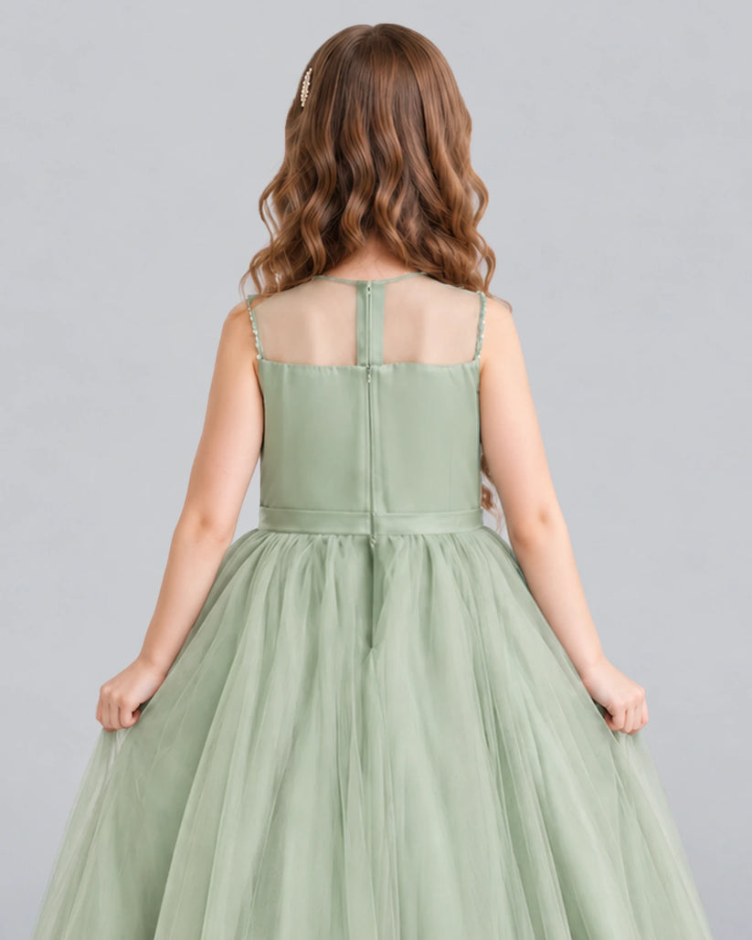 Sage Green Ball Gown Girls Formal Dress Back_Detail [Shared]
