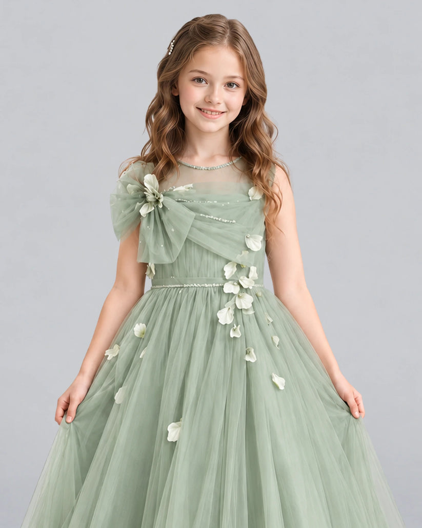 Sage Green Ball Gown Girls Formal Dress Detail [Shared]