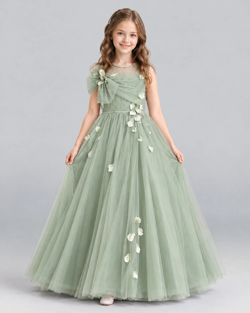 Sage Green Ball Gown Girls Formal Dress Pose [Shared]
