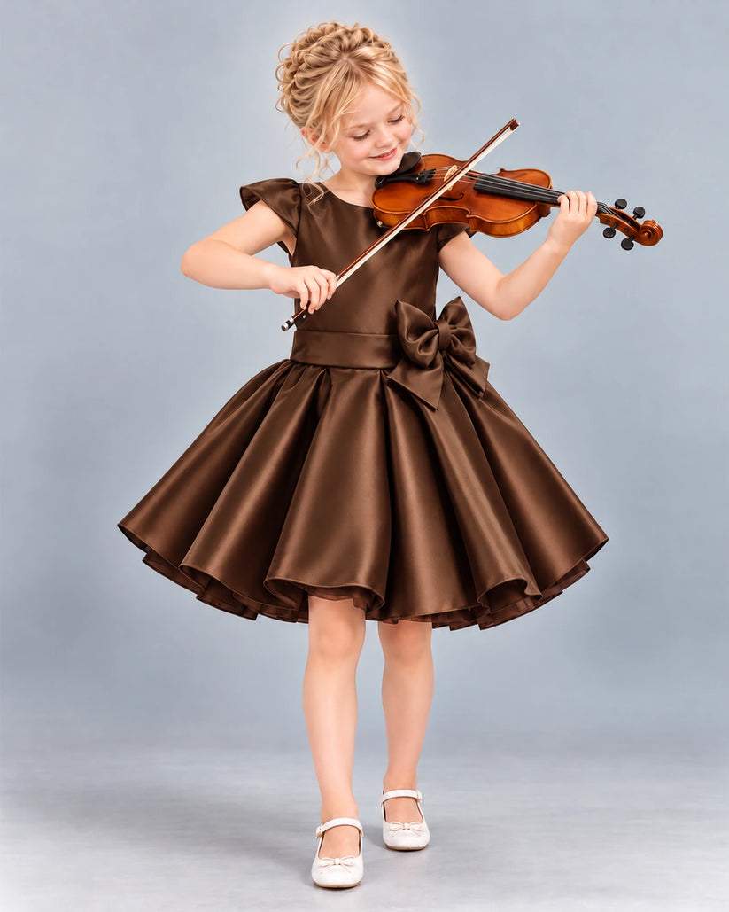 Chocolate Ball Gown Girls Formal Dress Front