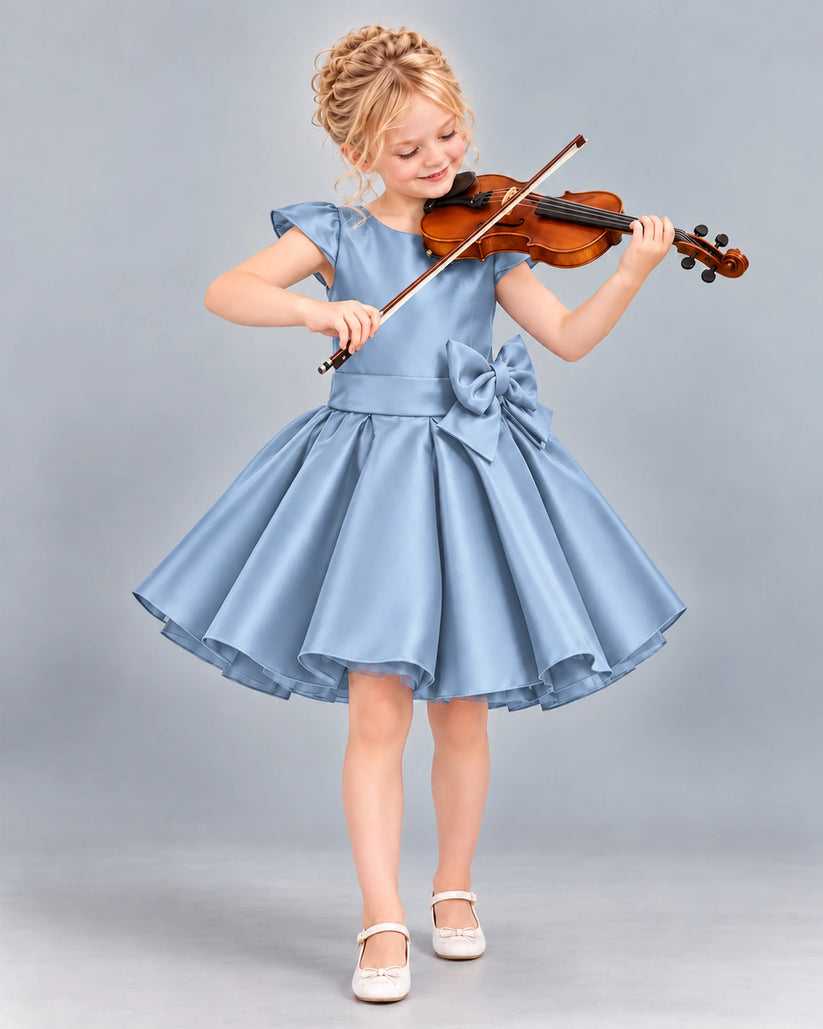 Dusty Blue Ball Gown Girls Formal Dress Front