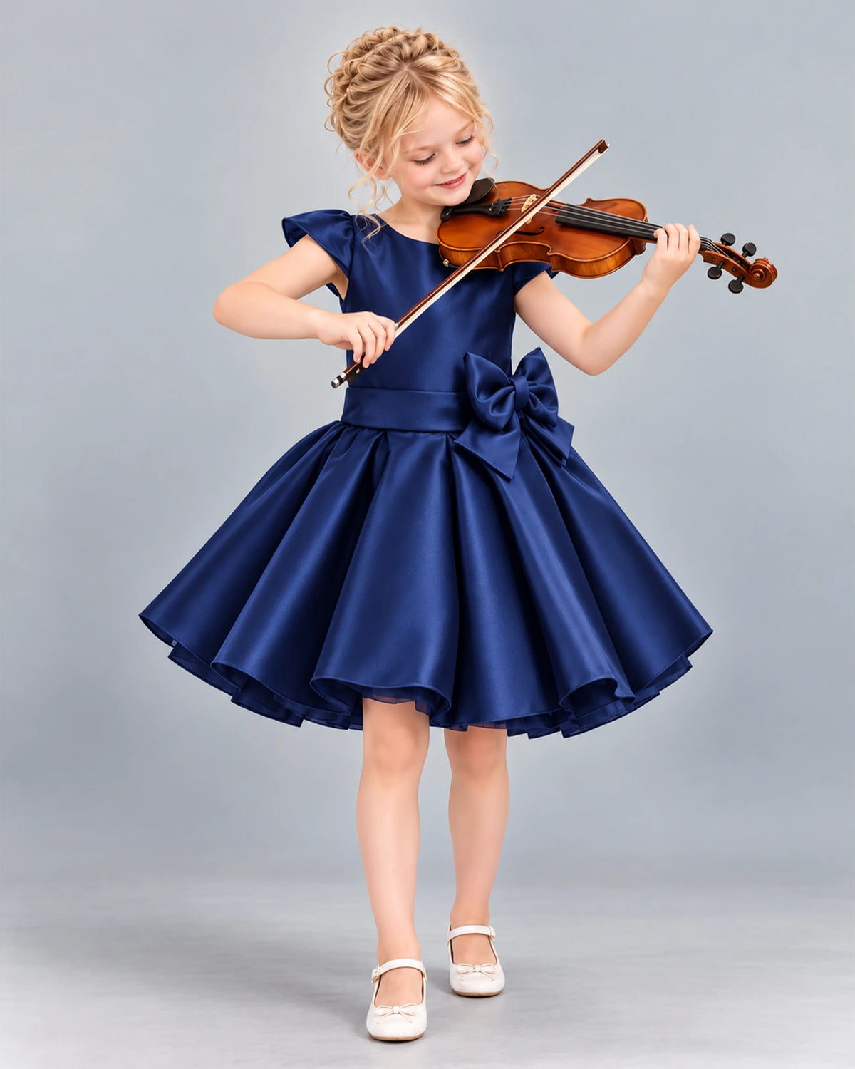Navy Blue Ball Gown Girls Formal Dress Front