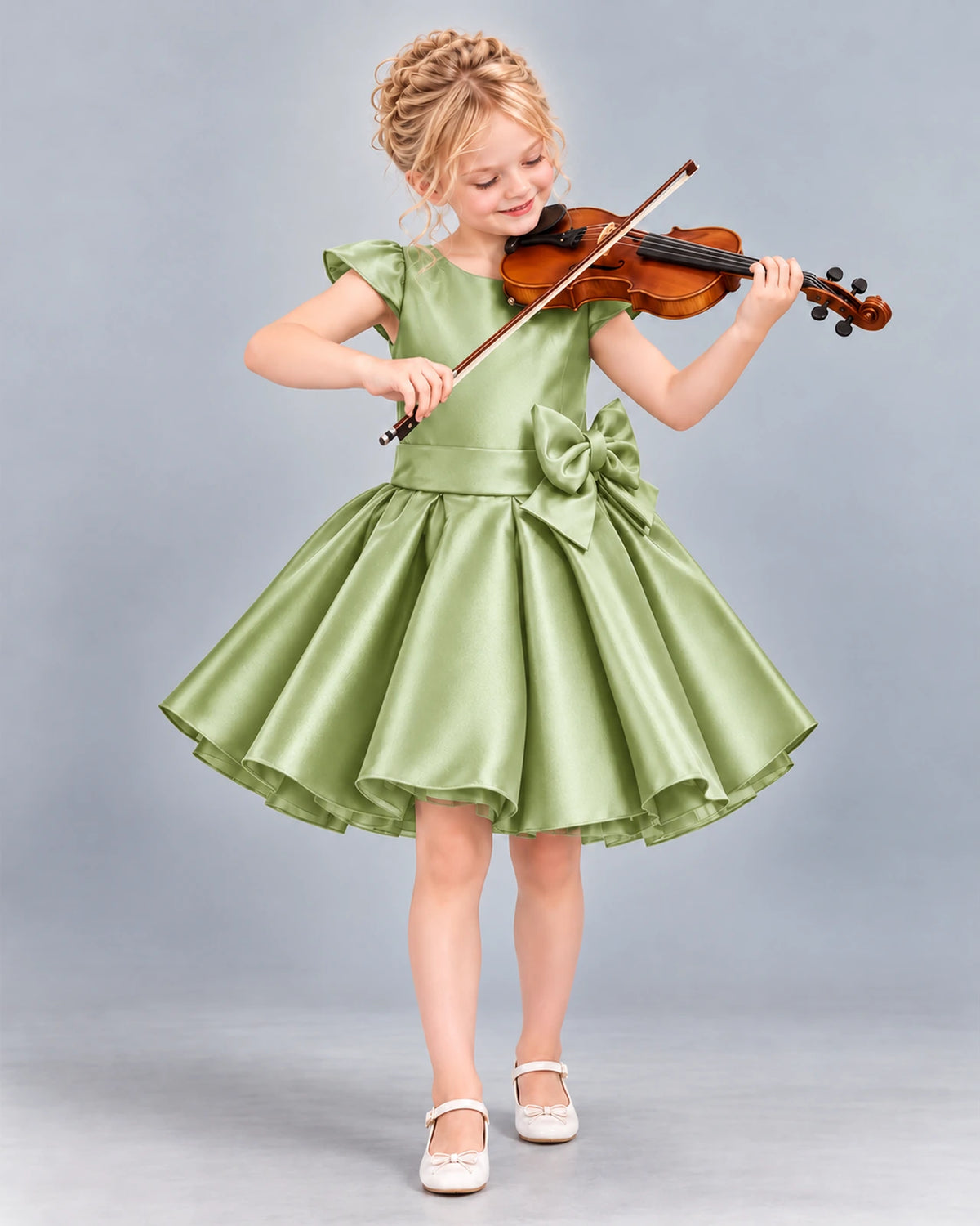 Sage Green Ball Gown Girls Formal Dress Front