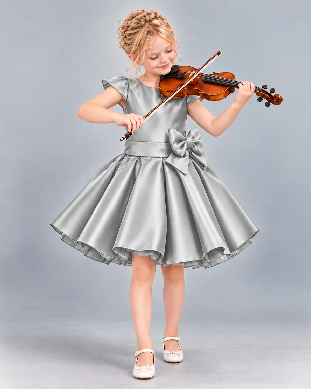 Silver Ball Gown Girls Formal Dress Front
