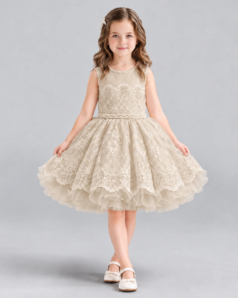 Champagne Ball Gown Flower Girl Dress Front