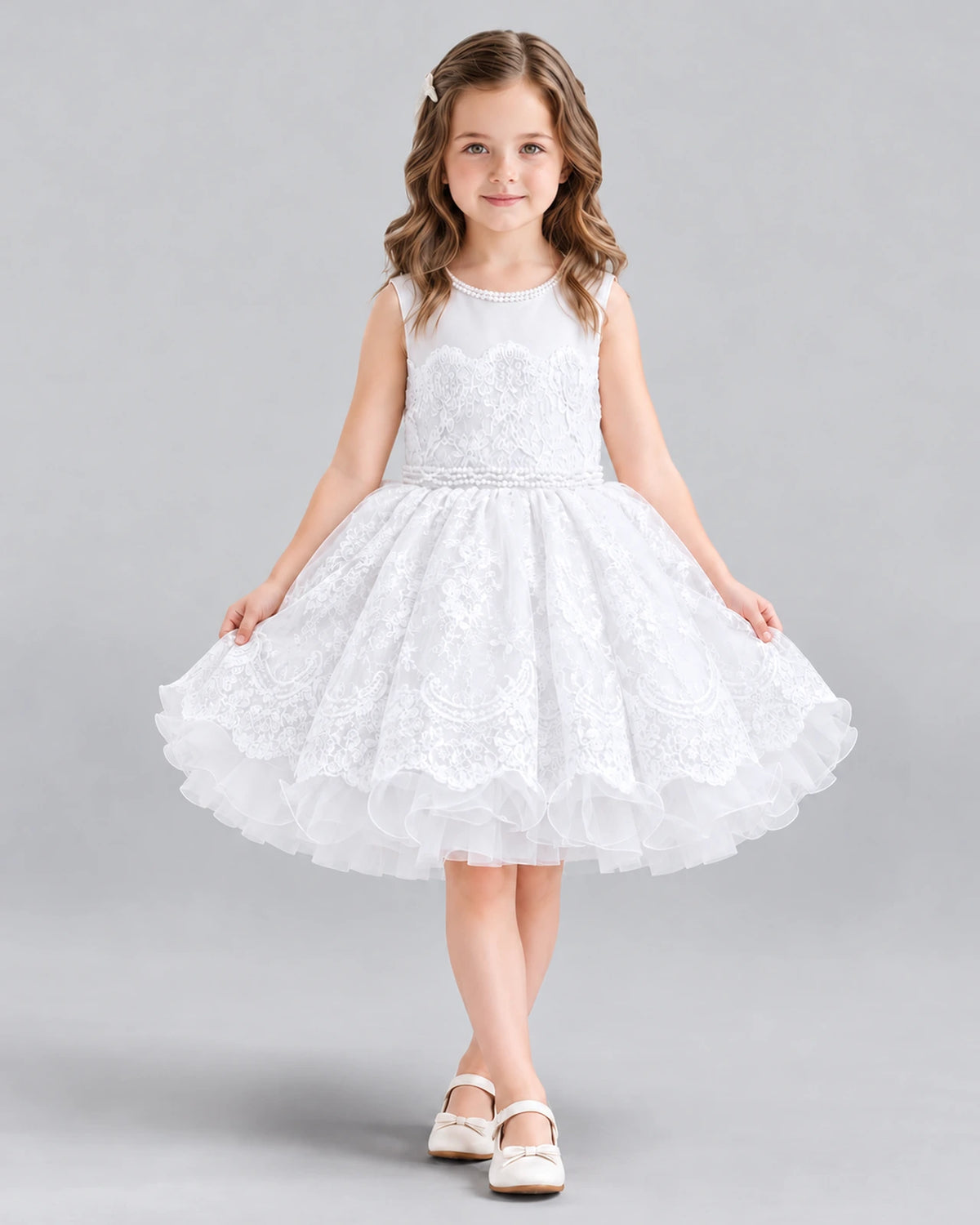 White Ball Gown Flower Girl Dress Front