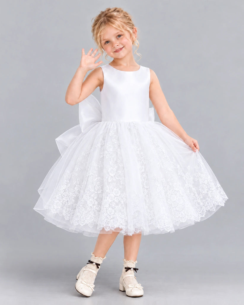 White Ball Gown Flower Girl Dress Front