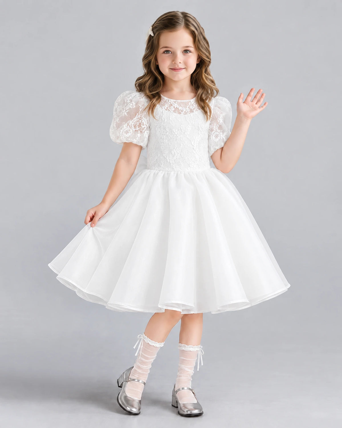 White Ball Gown Flower Girl Dress Front