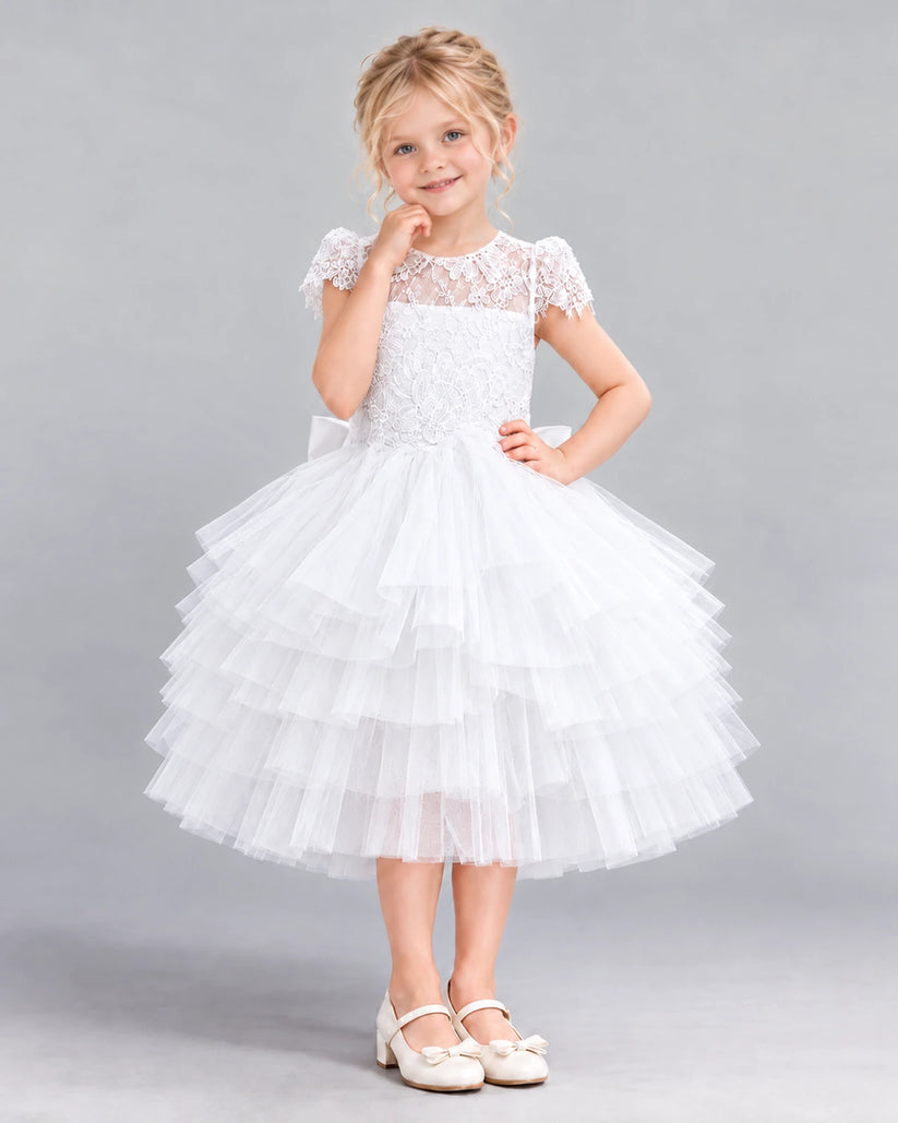 White Ball Gown Flower Girl Dress Front