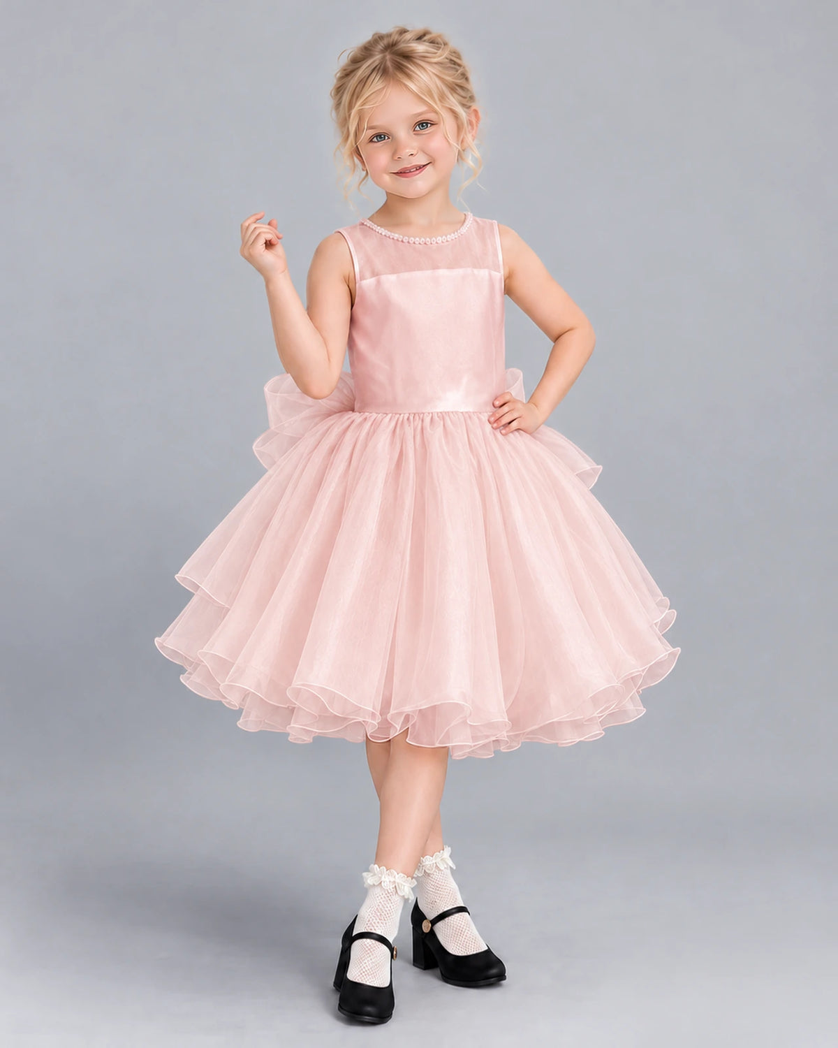 Blush Pink Ball Gown Girls Formal Dress Front
