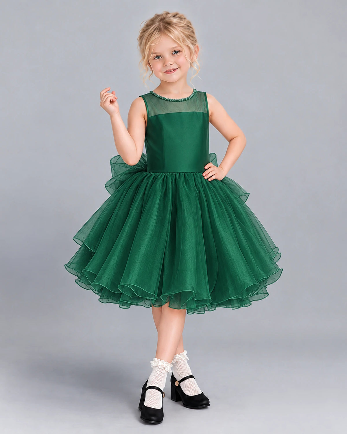 Dark Green Ball Gown Girls Formal Dress Front