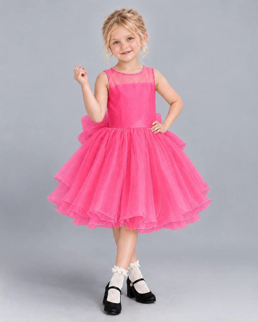 Hot Pink Ball Gown Girls Formal Dress Front