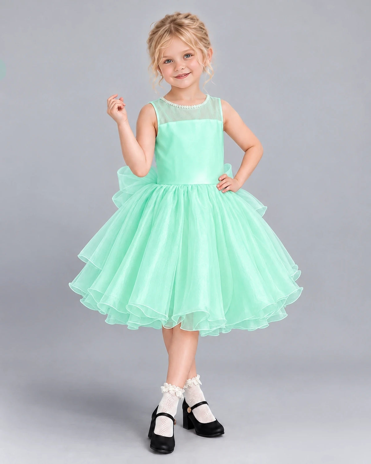 Mint Green Ball Gown Girls Formal Dress Front