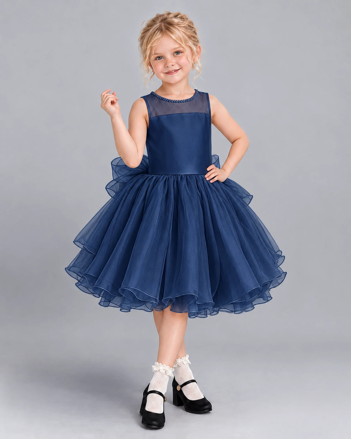 Navy Blue Ball Gown Girls Formal Dress Front