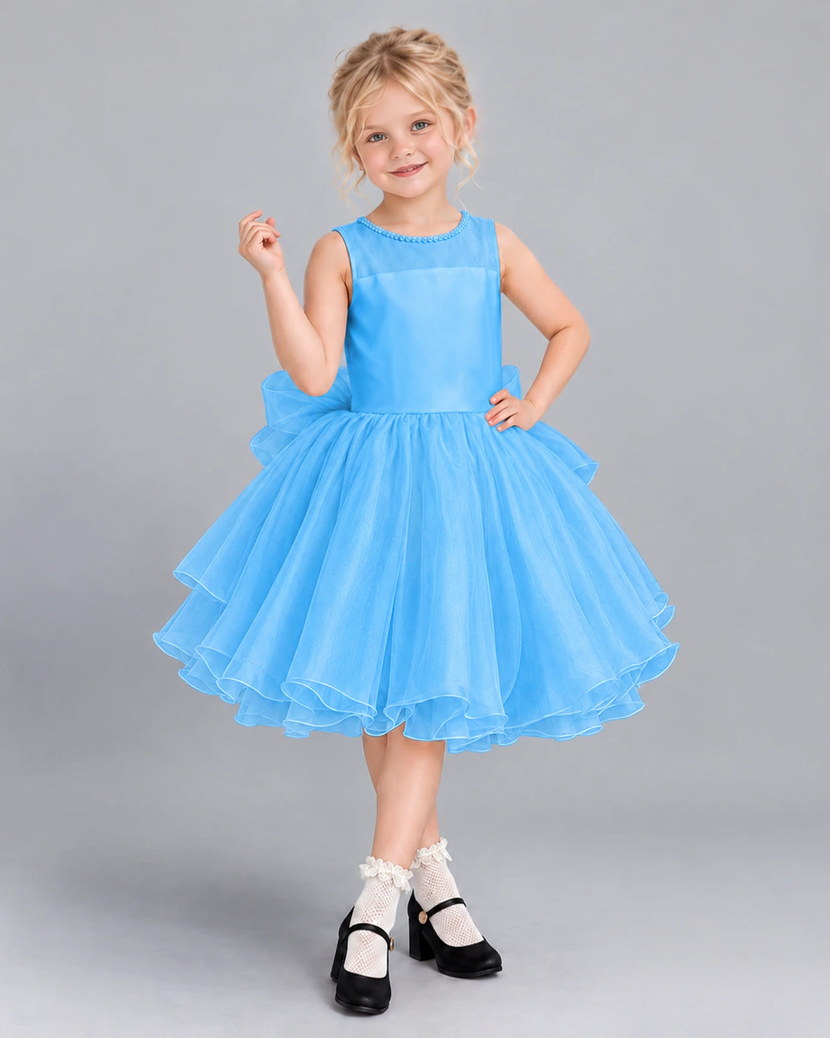 Sky Blue Ball Gown Girls Formal Dress Front