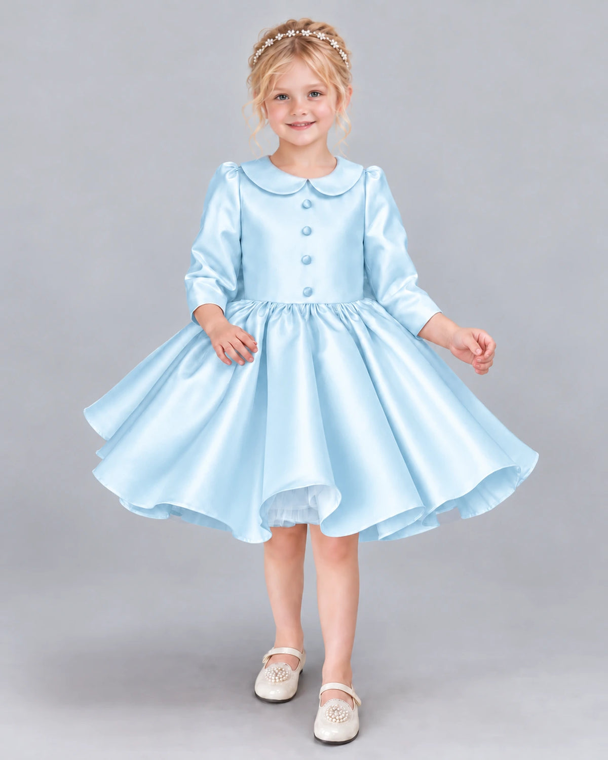 Baby Blue A-line Girls Formal Dress Front