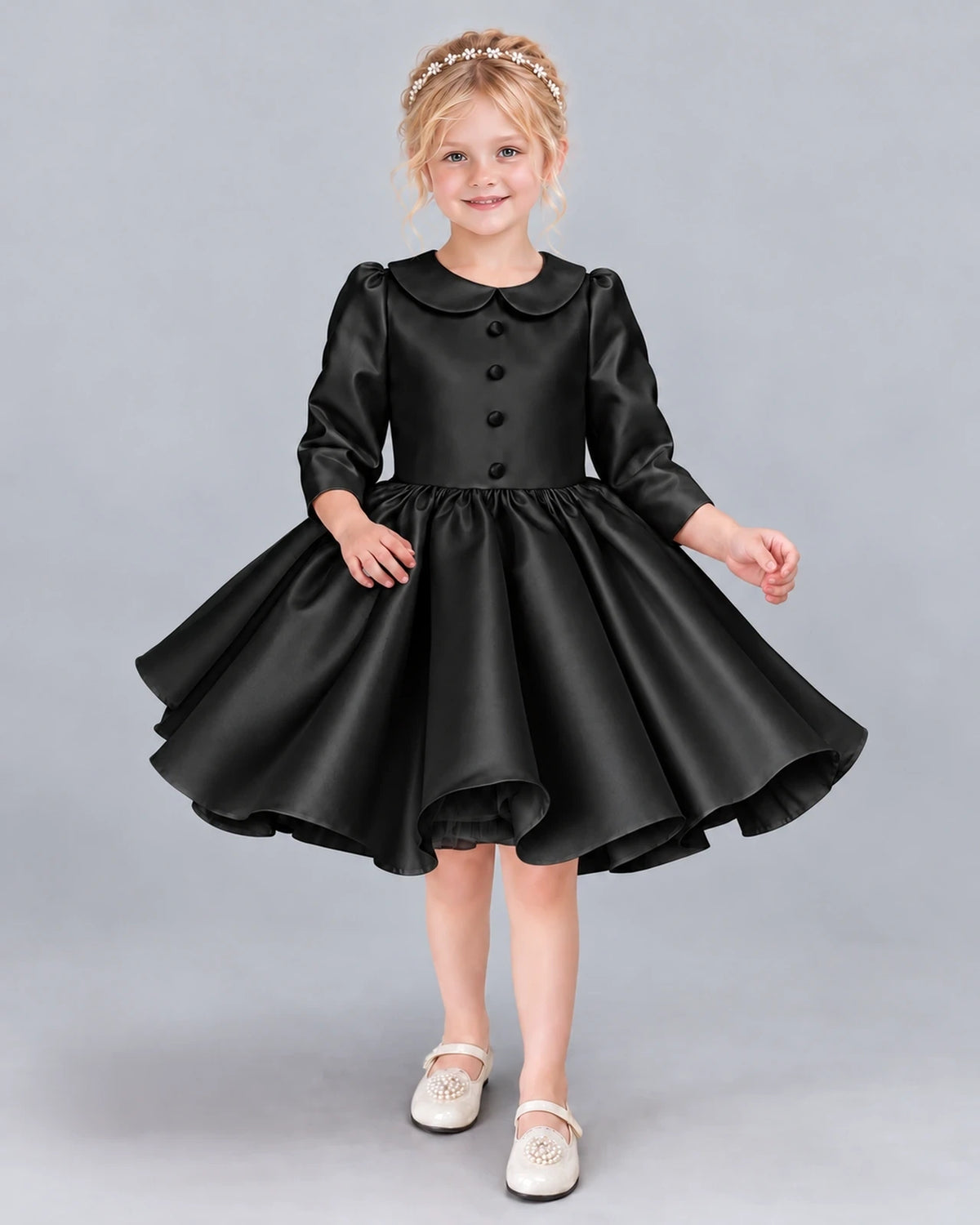 Black A-line Girls Formal Dress Front