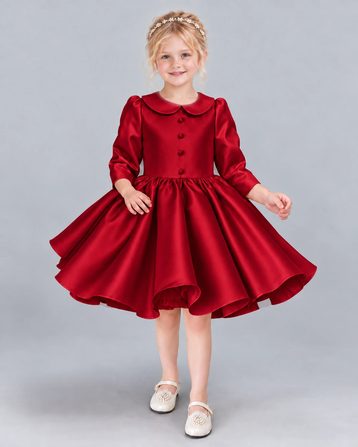 Burgundy A-line Girls Formal Dress Front
